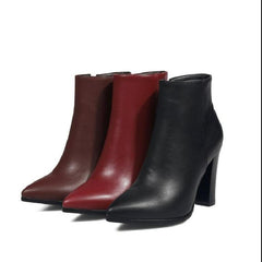 Petite Chunky High Heel Pointy Ankle Boots GS179