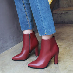 Petite Chunky High Heel Pointy Ankle Boots GS179