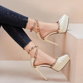 Petite Closed Platform Stud Strap High Heels MS88