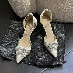 Petite Closed White Satin Heels For Small Feet FS56