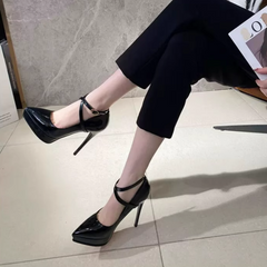 Petite Cross Ankle Strap High Heel Pump Shoes TS415