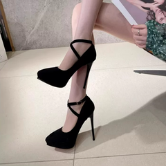 Petite Cross Ankle Strap High Heel Pump Shoes TS415
