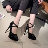 Petite Cross Ankle Strap High Heel Pump Shoes TS415