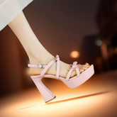 Petite Cross Strap Chunky High Heel Shoes TS408