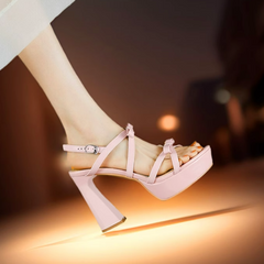 Petite Cross Strap Chunky High Heel Shoes TS408