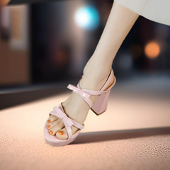 Petite Cross Strap Chunky High Heel Shoes TS408