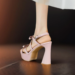 Petite Cross Strap Chunky High Heel Shoes TS408