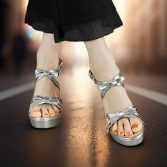 Petite Cross Strap Chunky High Heel Shoes TS408
