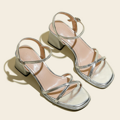 Petite Cross Strap Square Toe Heeled Sandals TS374
