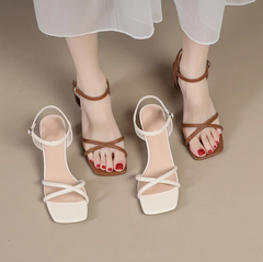 Petite Cross Strap Square Toe Sandal Shoes FS39
