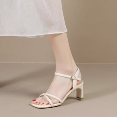 Petite Cross Strap Square Toe Sandal Shoes FS39