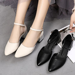 Petite Feet Block Low Heel Ankle Strap Leather Shoes DS176