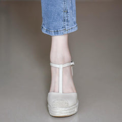 Petite Feet Close Toe Ankle Strap Wedge Heel Shoes MS383