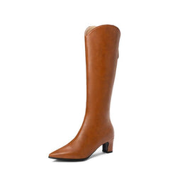 Petite Feet Pointy Chunky Mid Heel Long Boots MS210