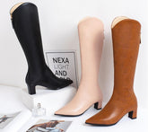 Petite Feet Pointy Chunky Mid Heel Long Boots MS210