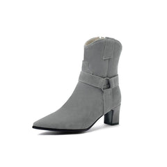 Petite Feet Pointy Chunky Mid Heel Suede Short Boots MS284