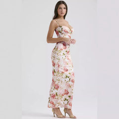 Petite Flower Printed Sling Long Dress PCD14