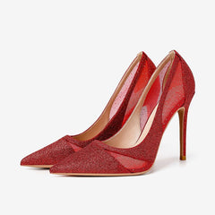Petite Glitter Lace Mesh Dress Heel Shoes GS373