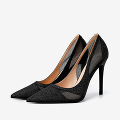 Petite Glitter Lace Mesh Dress Heel Shoes GS373