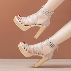 Petite Glitter Strap Back Zipper High Heels GS111