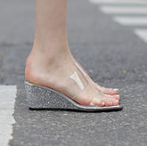 Petite Glitter Wedge Heel Clear Sandals DS205