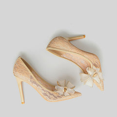 Petite Lace Mesh High Heels With Bow Tie GS16