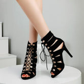 Petite Lace Up Peep High Heels GS159