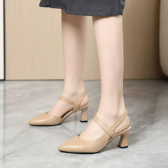 Petite Leather Slingback Chunky Heel Shoes TS198