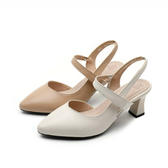 Petite Leather Slingback Chunky Heel Shoes TS198