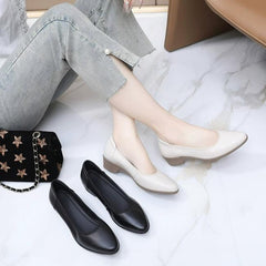 Petite Low Wedge Heel Leather Work Shoes TS190