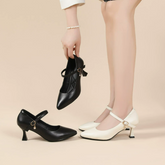 Petite Mid Heel Mary Jane Leather Pump Shoes TS107