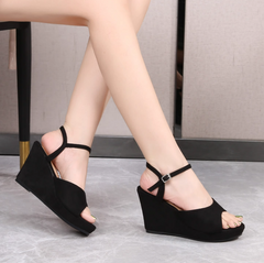 Petite Open Toe Suede Wedge Sandal Shoes FS84