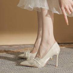 Petite Pearl Toe Satin Heel Pumps GS329