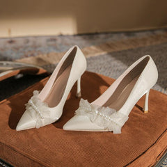Petite Pearl Toe Satin Heel Pumps GS329