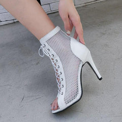 Petite Peep Lace Mesh Short Boots GS151