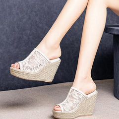 Petite Peep Lace Mesh Wedge Shoes GS278