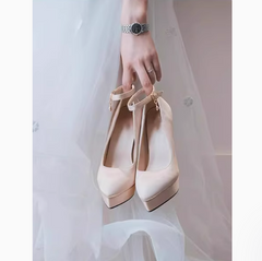 Petite Platform High Heel Satin Pump Shoes TS314