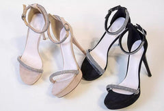 Petite Platform Suede High Heels With Rhinestone Strap TS19