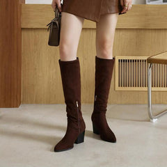 Petite Pointy Block Heel Mid Calf Boots GS189