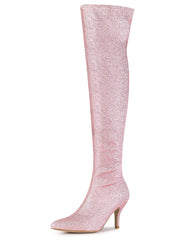 Pink Stylish Glitter Sequin Over The Knee Boots