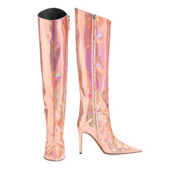 Pink Fashion Forward Metallic Knee High Stiletto Boots