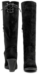 Black Suede Winter Fab Knee High Wedge Boots