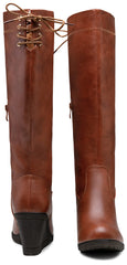Brown Winter Fab Knee High Wedge Boots