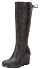 Coffee Winter Fab Knee High Wedge Boots