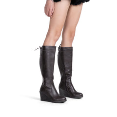 Coffee Winter Fab Knee High Wedge Boots