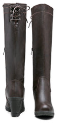 Coffee Winter Fab Knee High Wedge Boots
