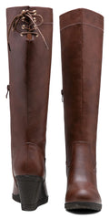 Cognac Winter Fab Knee High Wedge Boots