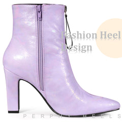 Purple Holographic Metallic Chunky Heel Boots