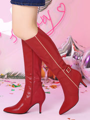Red Destiny Black Zipper Knee High Boots
