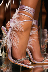 New Fashion Spring Outfit Rhinestone Feather Tie-up Square Toe Sandals